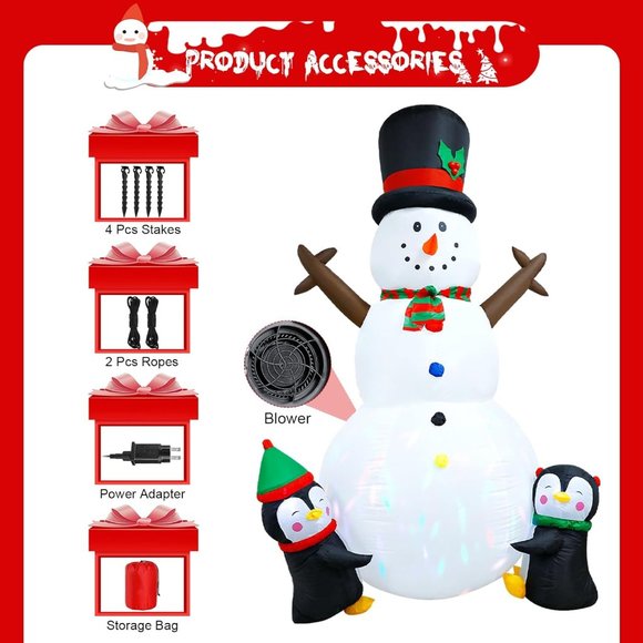8FT Christmas Decorations Inflatable Snowman with Penguins & Colorful LED Lights - Picture 3 of 6